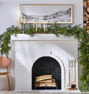Christmas decorated mantel