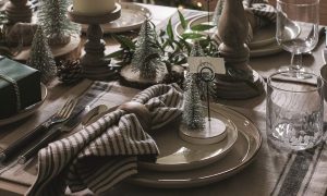 Christmas dining table with wire brush trees