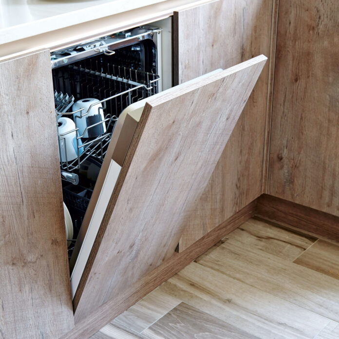 CONCEALED WOODEN DOOR DISHWASHER IN KITCHEN