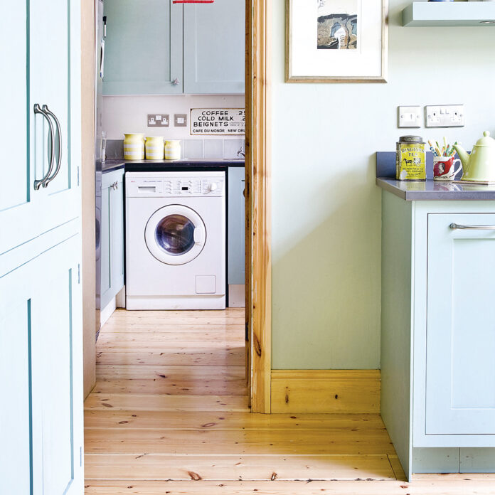 grey utility room off the kitchen