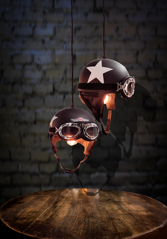 Cafe racer white star helmet pendant light 