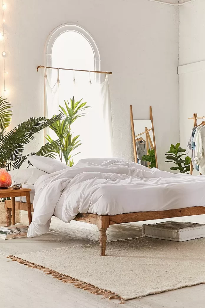 Boho natural wood King size Bed without headboard