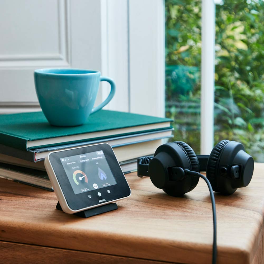Smart meter on worktop with headphones