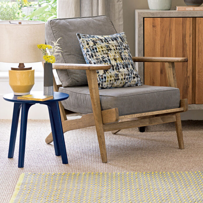 grey chair with black side table