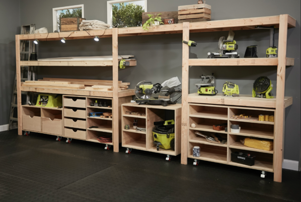 Roll Away Workbench Center with Wall Storage