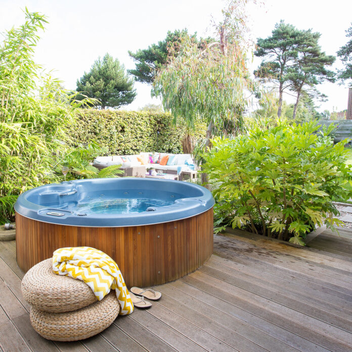 Garden decking with hot tub