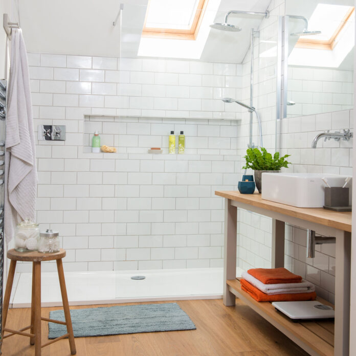 white attic shower room