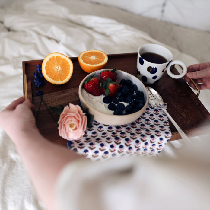 mother's day tray of breakfast in bed