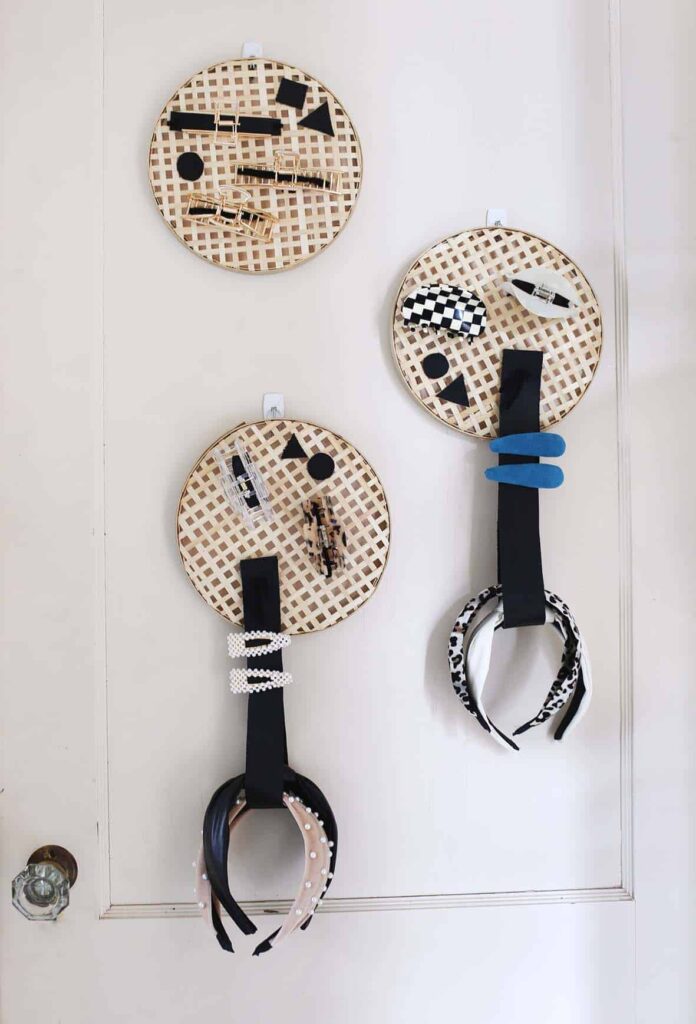 DIY hair accessory holders on door