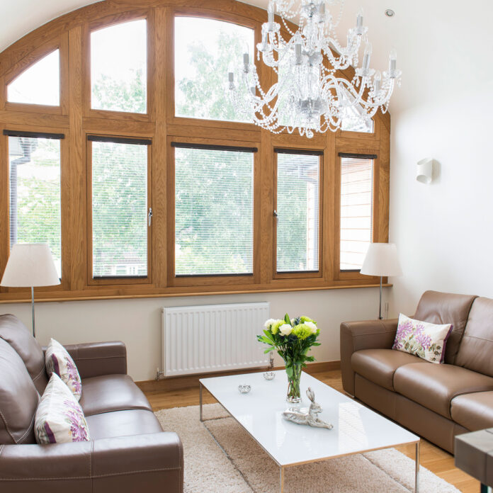 arched window with timber frames