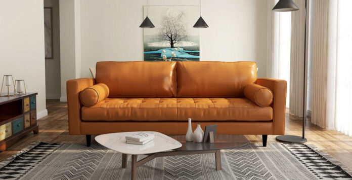 leather midcentury modern sofa