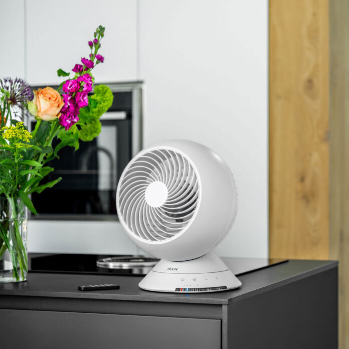 white table fan in kitchen