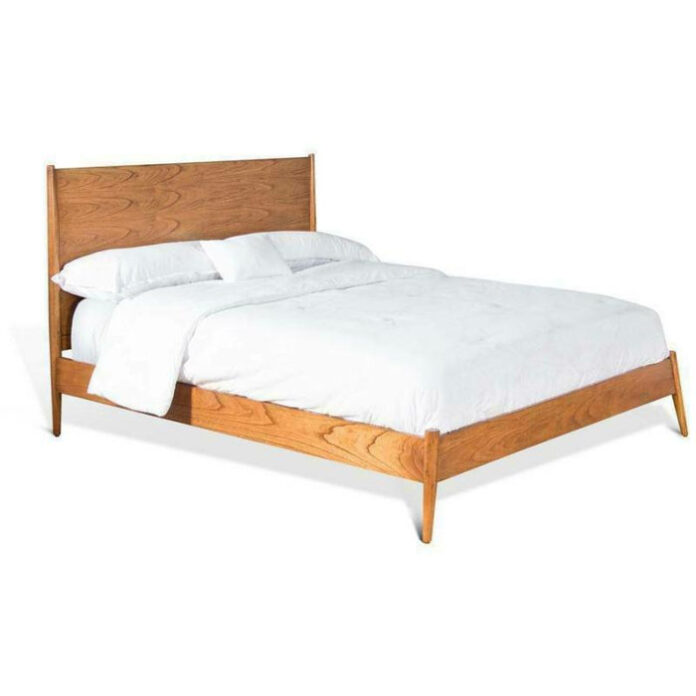 light wood mid-century modern bed