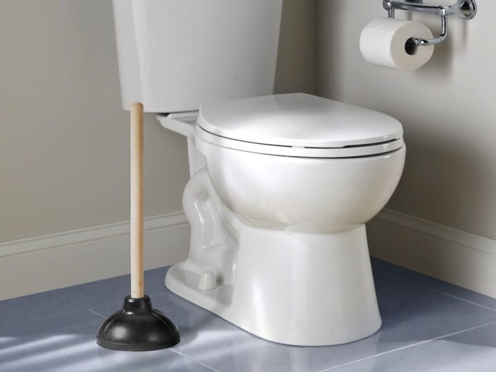 Toilet with a nearby plunger