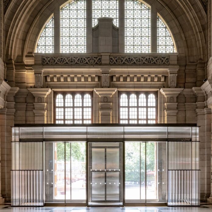 Glass lobby in historical V&A building