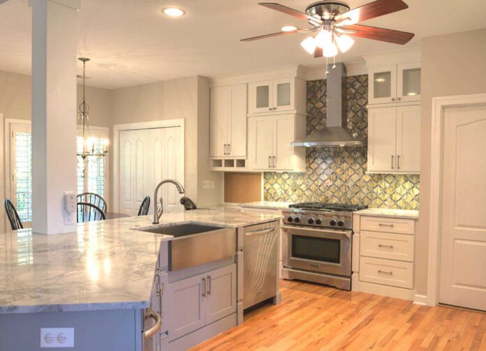 Open Kitchen in Painted White and Cool Blue-Gray