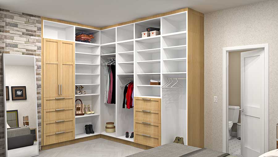 Two Custom IKEA Open Closets Looking Like Built-in Cabinetry