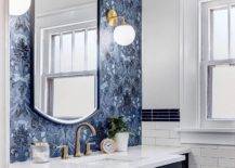 patterned wallpaper in bathroom