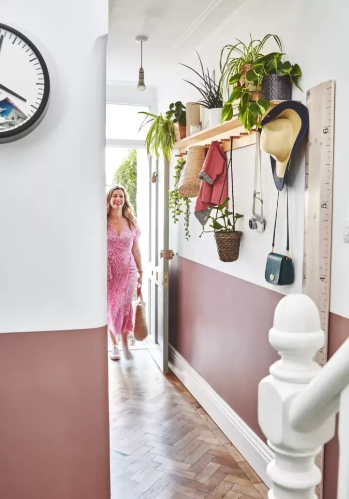 narrow entrance hallway color blocking