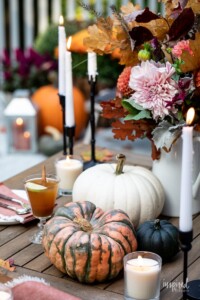 fall pumpkin decor on a fall table setting