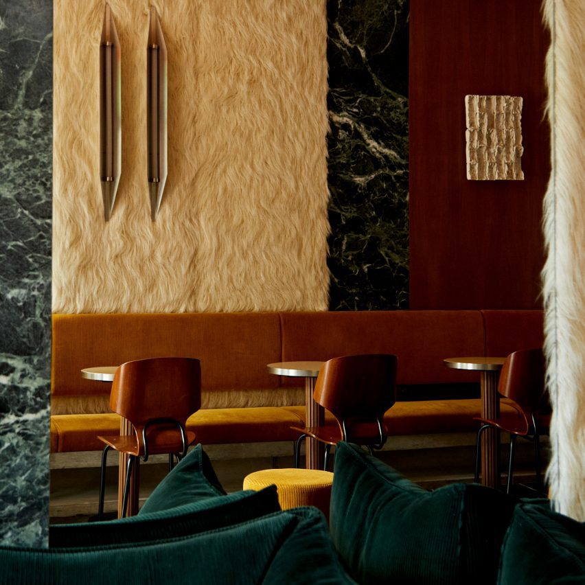 Giampiero Tagliaferri lines Aspen coffee bar with green marble and faux fur