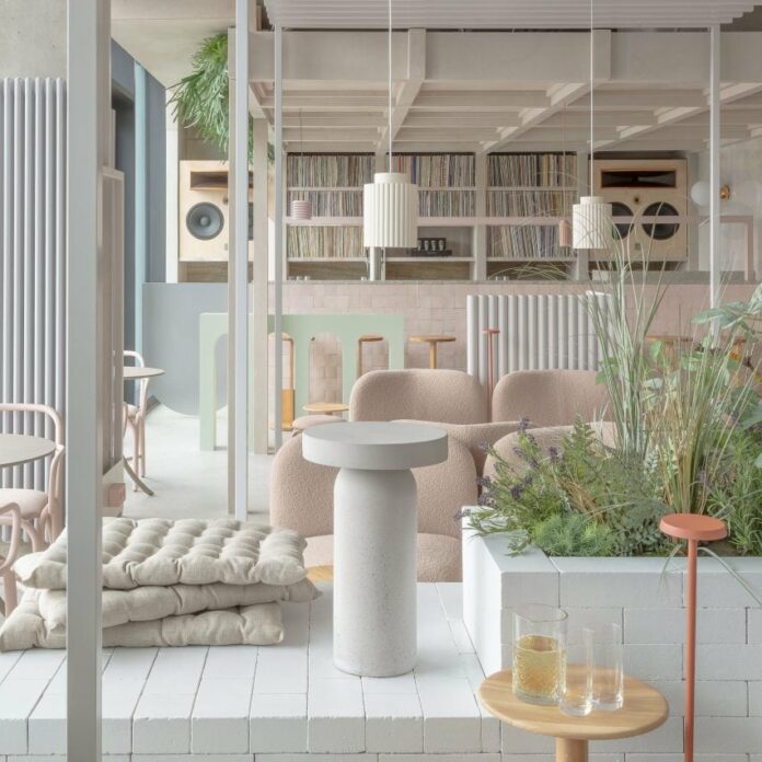 hotel interior with stools
