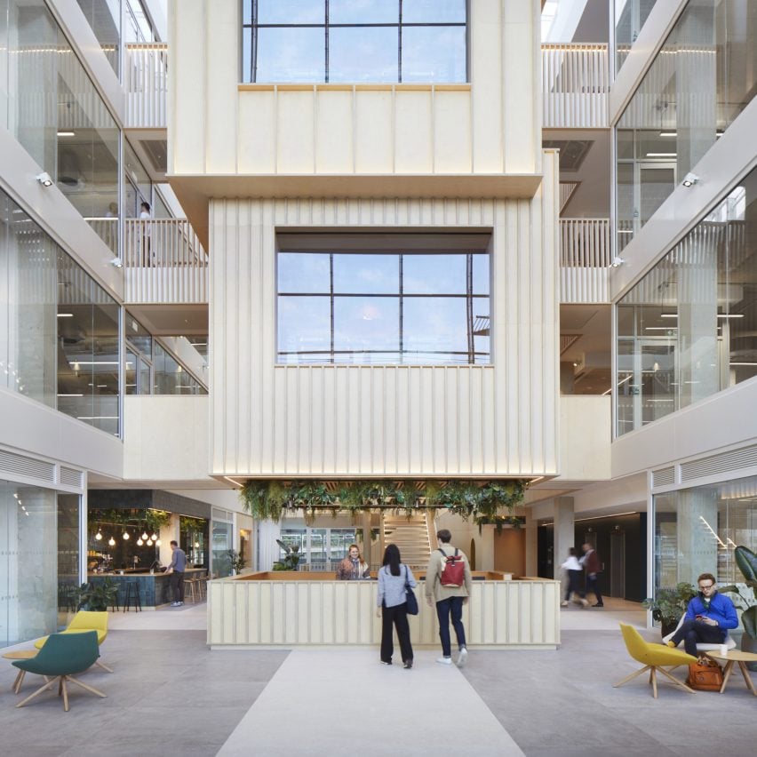 Atrium at the Here+Now office building by HawkinsBrown