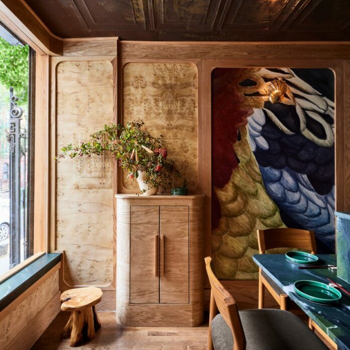 Bird feathers and burls inform New York restaurant by Polonsky & Friends