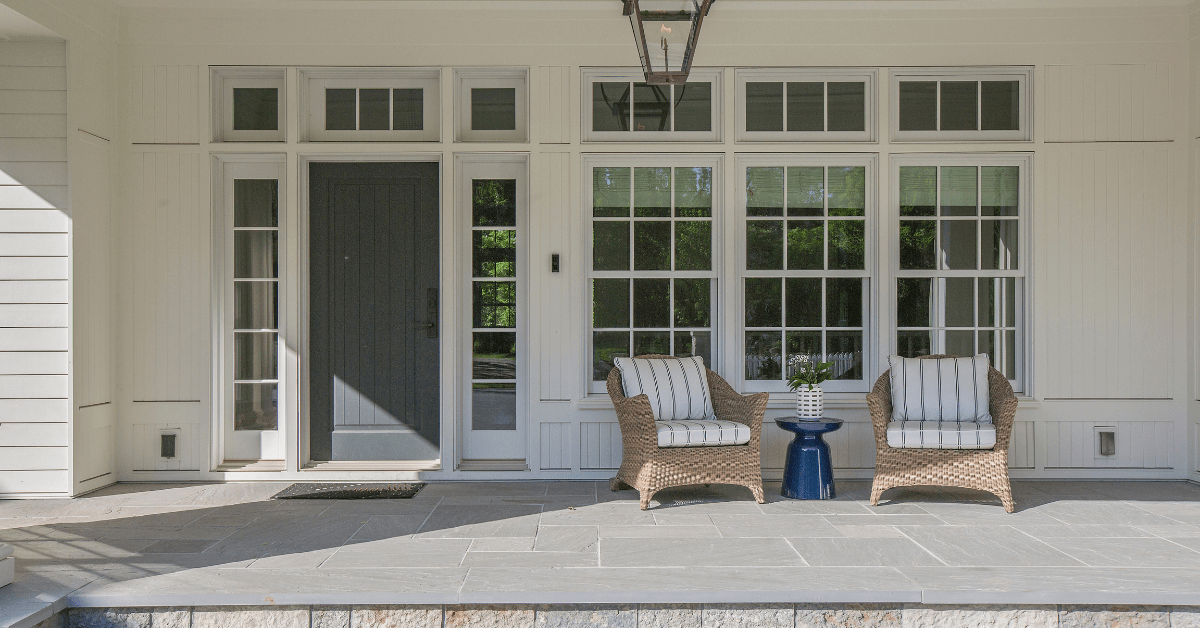 Front porch with modern furniture.