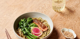 Julia’s Green Tea Soba Noodles With Salmon + Broccolini