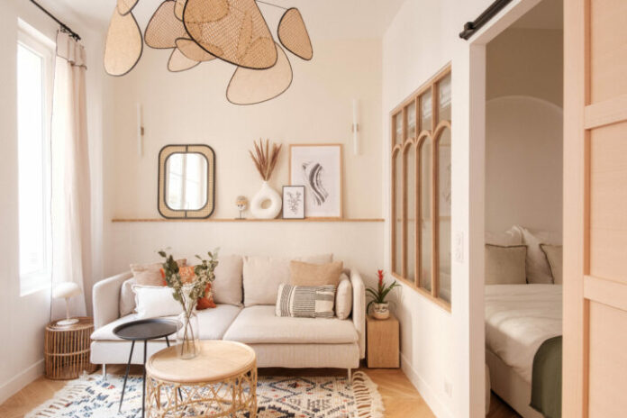 modern bohemian tiny Parisian apartment 