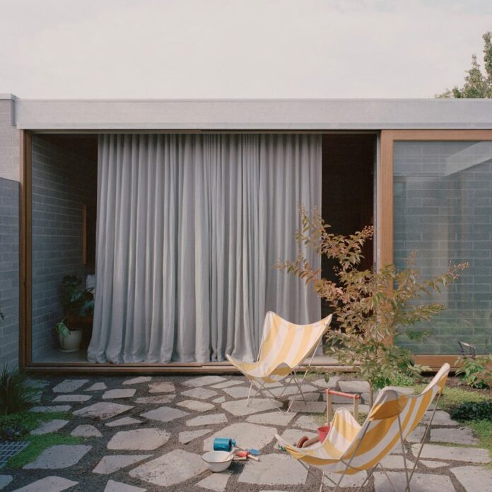 Beach chairs placed in a courtyard